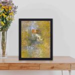 Infidu vintage art print of Claude Monet’s 'The Geese' (1874) with black frame,showcasing 18th-century placed on the table