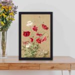 The beauty of a summer field into your home with this vibrant poppy print,displayed on a table with black frame