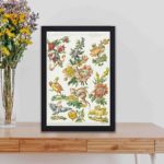 Vintage floral art by Cavenezia. Birds, griffon,kept on a table with black frame