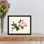 Experience the elegance of a pink rose with this vintage art print by Kono Bairei,kept on a table