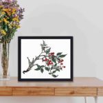 Discover the vibrant beauty of Firethorns in this vintage art print by Kono Bairei.,placed on the wall