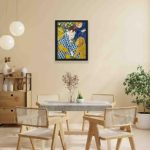 Captivating "Women with a Dog" art print by Pierre Bonnard,displayed on a yellow wall with black frame