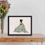 vintage art print showcases an artwork by Kono Bairei,displayed on the table