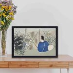 Discover the tranquility of a Japanese garden with this Kamisaka Sekka vintage art print,displayed on a table