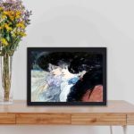 Vintage art print featuring "Three Women in Profile" by Henry Somm,displayed on a table with black frame