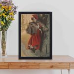 Soar through the sky with this vintage "En ballon captif" art print,Placed on a table