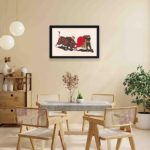 Feel the adrenaline rush with this vintage matador and bull art print,mounted on the wall