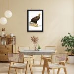 Experience the power and grace of the White-tailed Eagle with this vintage art print,displayed on the wall