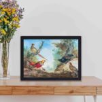 Our stunning vintage Pheasants print by Aert Schouman,displayed on a table with black frame