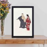 Experience the drama of Noh theater with this Kogyo Tsukioka "Tomonaga" art print,Placed on a table