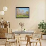 Transform your space with this vintage art print of Claude Monet's "Spring in Giverny",mounted on the wall with black frame