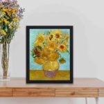 Our vintage Van Gogh "Sunflowers" canvas print,displayed on a table