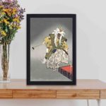 Experience the drama of Noh theater with this Kogyo Tsukioka "Kokaji" art print,Placed on a table