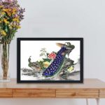 Discover the vibrant beauty of a Peacock and Peony in this vintage art print by Numata Kashu.,placed on the wall