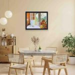 Our stunning "Dining Room in the Country"hung on a yellow background wall with black frame