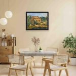 This vintage art print of Paul Cézanne's "Abandoned House near Aix-en-Provence",displayed on a yellow wall with black frame