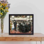 Experience the glamour of Paris with Manet's "Masked Ball at the Opera."kept on a table with black frame