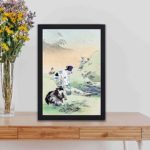 Japanese life with this Ogata Gekko "Beauties Harvesting Bracken" art print,kept on a table