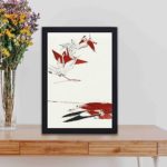 Enhance your decor with this stunning vintage art print of bird origami by Watanabe Seitei,placed on the table