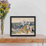 Our Cézanne "Rooftops" print,displayed on a table with black frame