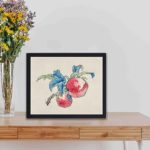 Elevate your decor with this stunning vintage art print of Peaches by Kono Bairei,displayed on the table