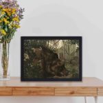 Discover the charm of Baloo the bear in this vintage art print,displayed on a table with black frame