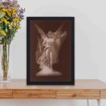 Power and grace of the Nike of Samothrace with this vintage art print,displayed on a table