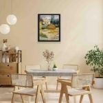 Vintage art print of Paul Gauguin's "Landscape near Arles." displayed on the wall