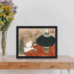 Beautiful "Child with Lamp" art print,kept on a table with black frame