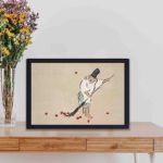 Experience the beauty in everyday life with this Kamisaka Sekka "Raking" art print,displayed on a table