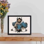 this stunning vintage art print of a warrior by Kono Bairei,displayed on the table