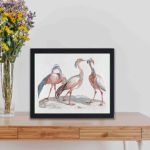 Experience the grace of cranes with this vintage art print by Johan Teyler,Placed on a table