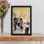 Experience a pivotal moment in Japanese history with this vintage art print,displayed on a table