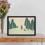 Experience the beauty of nature with this Kamisaka Sekka deer art print,kept on a table