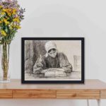 This enchanting vintage art print of a young woman with a cap by Jan Veth,displayed on a table