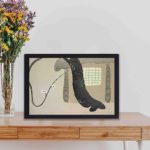 the tranquility of a Japanese home with this Kamisaka Sekka "House" vintage art print,kept on a table