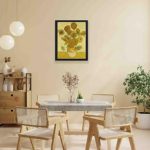 This vintage canvas print is a stunning reproduction of his famous 1888 painting,hung on a yellow background wall