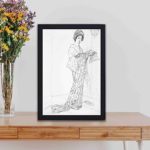 Experience the beauty of Japanese fashion with this Goyo Hashiguchi kimono art print,kept on a table