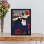 Discover the legendary tale of Miyamoto Musashi in this vintage art print by Utagawa Kuniyoshi,placed on the wall