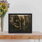 Discover the majesty of elephants in this vintage art print,kept on a table