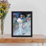 Japanese garden with this exquisite art print by Henry Somm,displayed on a table with black frame.