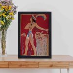 Unveil the mystery of the Minoan Priest-King with this vintage art print,displayed on a table