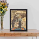 Discover the magic of the Three Bears with this vintage art print,kept on a table