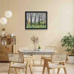 Elevate your space with this vintage Cézanne "Chestnut Trees" print,hung on a yellow background wall