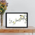 Discover the beauty of a Japanese Bunting and Plum Tree in this vintage art print by Numata Kashu,placed on the wall