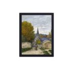 Vintage Claude Monet art print. "Street in Sainte-Adresse" (1867),displayed on a grey wall with black frame