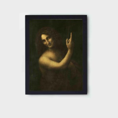 The enigma of Leonardo da Vinci's Saint John the Baptist with this vintage art print,mounted on the wall