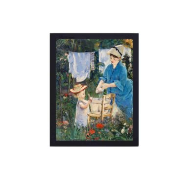 This vintage art print of Eacute;douard Manet's "Laundry (Le Linge)" painting.framed and placed on the wall