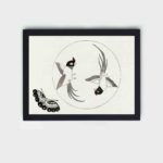 this stunning vintage art print featuring birds and a butterfly from Yatsuo no Tsubaki by Taguchi Tomoki,placed on the wall