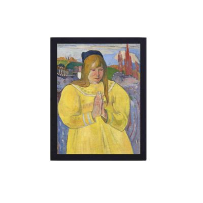 Vintage art print of Paul Gauguin's "Young Christian Girl." framed and placed on the wall